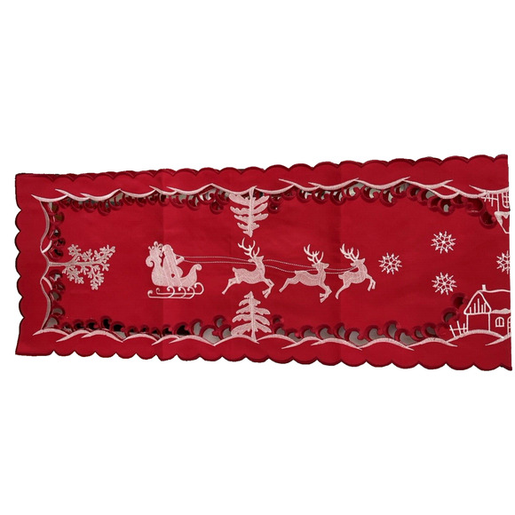 NWT Christmas Santa's Sleigh Table Runner Red Wimpole Street Creations 64" x 13" - Picture 1 of 7